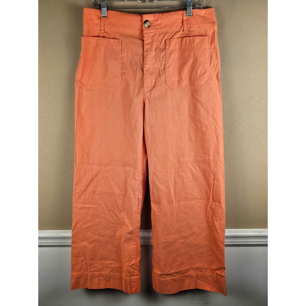 Maeve The Colette Womens Peach Linen Stretch High Rise Wide Leg Pants 33